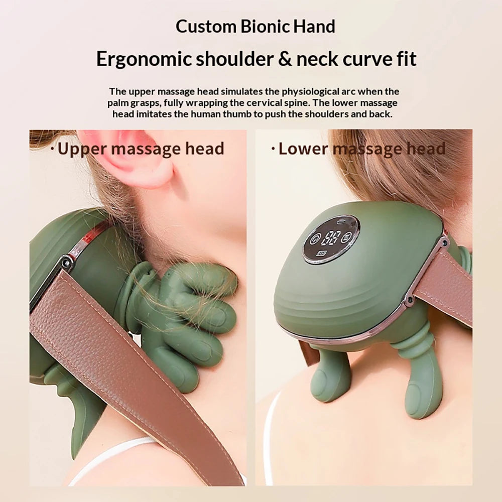 Simulated Small Hand Kneading Cervical Spine Massage Trapezius Muscle Massage LCD Display 3-Speed Mode 2-Level Warm Compress Mas