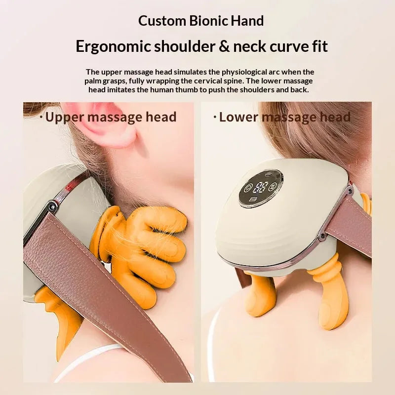 Simulated Small Hand Kneading Cervical Spine Massage Trapezius Muscle Massage LCD Display 3-Speed Mode 2-Level Warm Compress Mas