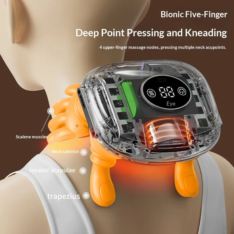 Simulated Small Hand Kneading Cervical Spine Massage Trapezius Muscle Massage LCD Display 3-Speed Mode 2-Level Warm Compress Mas