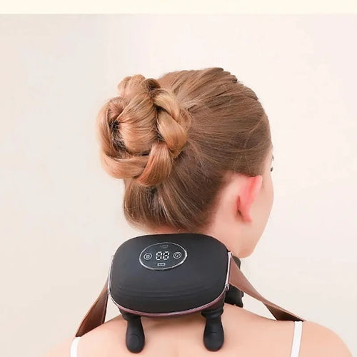 Simulated Small Hand Kneading Cervical Spine Massage Trapezius Muscle Massage LCD Display 3-Speed Mode 2-Level Warm Compress Mas