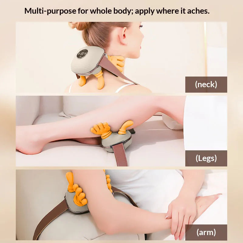Simulated Small Hand Kneading Cervical Spine Massage Trapezius Muscle Massage LCD Display 3-Speed Mode 2-Level Warm Compress Mas